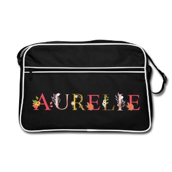 AURELIE name decorated with flowers - Retro Bag - black/white - Front