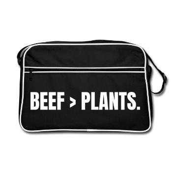 BEEF > PLANTS | Carnivore Steak statt Pflanzen - Retro Tasche - Schwarz/Weiß - Vorne