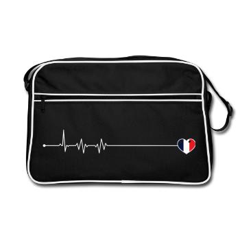 Heartbeat love france flag - Retro Bag - black/white - Front