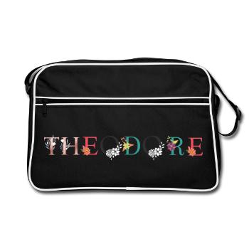 THEODORE Name Art With Flowers Embroidered - Retro Bag - black/white - Front