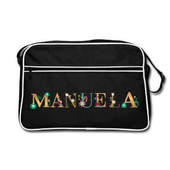 MANUELA name decorated with flowers - Retro Bag - black/white - Front