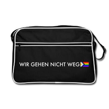 We're Not Going Away – Progress Pride Statement - Retro Bag - black/white - Front