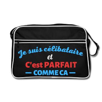 Je suis celibataire et c est parfait comme ca - Sac Retro - noir/blanc - Devant
