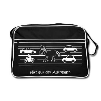 sur l’autoroute, la circulation, la route, la voiture, les roues - Sac Retro - noir/blanc - Devant