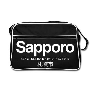 Sapporo Japan Typography with Coordinates - Retro Bag - black/white - Front