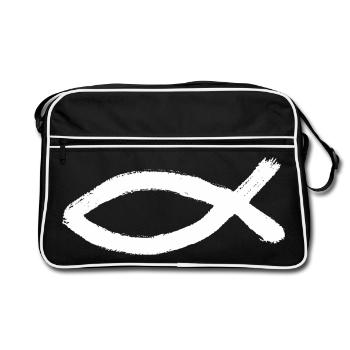 Jésus Poisson Blanc Ichthys Poisson Jésus - Sac Retro - noir/blanc - Devant