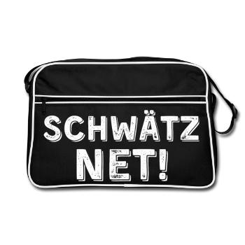 Schwätz net hell - Retro Tasche - Schwarz/Weiß - Vorne