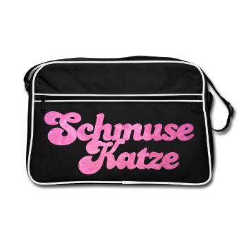 Schmusekatze Katze Handschrift Fell flauschig - Retro Tasche - Schwarz/Weiß - Vorne