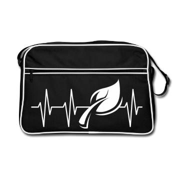 heartbeat, green, leaf, forest, icon, pulse, graphic - Retro Bag - black/white - Front