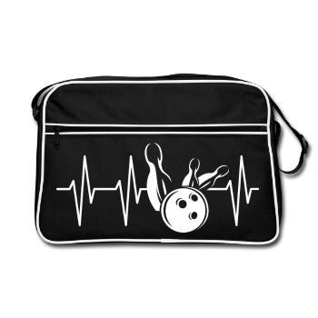 Symbole de battement de cœur Bowling Skittles Icône Spare Strike - Sac Retro - noir/blanc - Devant
