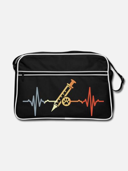 Tiermedizin Spritze EKG - Retro Tasche - Schwarz/Weiß - Vorne