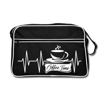 Pulse Coffee Time Café café logo icône de battement de cœur - Sac Retro - noir/blanc - Devant