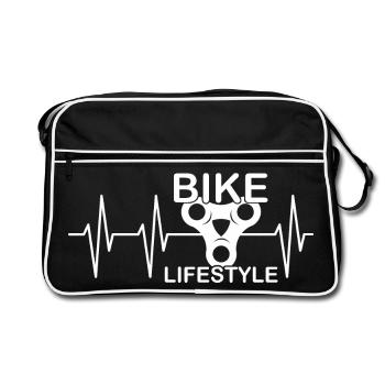 bike lifestyle Kette Ritzel Fahhrad Herzschlag - Retro Tasche - Schwarz/Weiß - Vorne