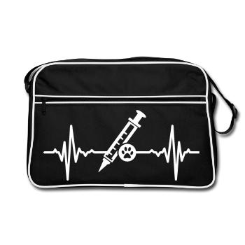Veterinarian Syringe Heartbeat - Retro Bag - black/white - Front