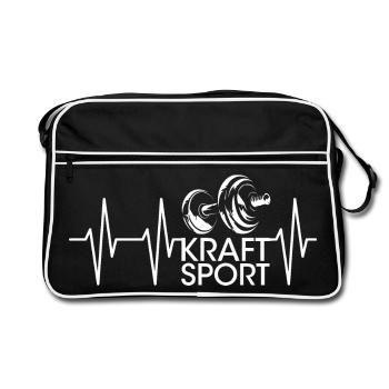 pulse gym weights weight training heartbeat curls icon - Retro Bag - black/white - Front