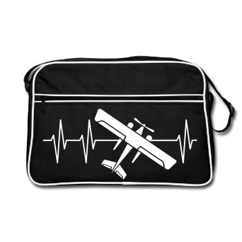 Flugzeug Puls Herzschlag Fliegerei fliegen Logo - Retro Tasche - Schwarz/Weiß - Vorne