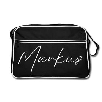 Markus Name T-Shirt Gift for Men - Retro Bag - black/white - Front