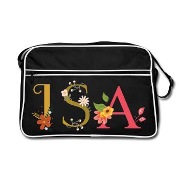 Le nom de l’ISA est décoré de fleurs - Sac Retro - noir/blanc - Devant
