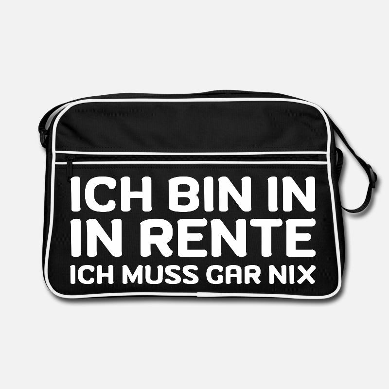 Ich bin in Rente ich muss gar nix Rente Ruhestand - Retro Tasche - Schwarz/Weiß