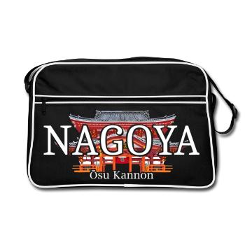 Nagoya, Japan, Osu Kannon Temple, Drawing - Retro Bag - black/white - Front