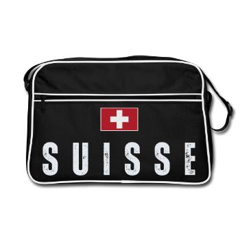 Flagge der Schweiz, Schweizer Stolz - Retro Tasche - Schwarz/Weiß - Vorne