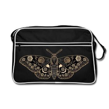 Vintage Moth – Black Gold Flowers - Retro Bag - black/white - Front