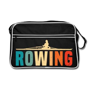 Rowing - Rudern - Ruderer - Ruderin - Retro Tasche - Schwarz/Weiß - Vorne