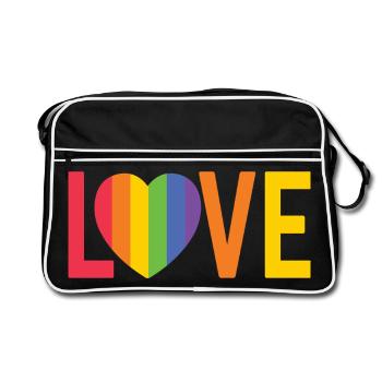 Regenbogenherz LOVE Design - Retro Tasche - Schwarz/Weiß - Vorne