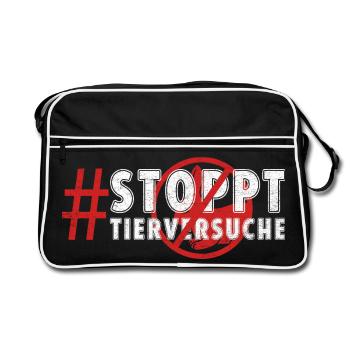 Animal welfare STOP ANIMAL TESTING FUNNY - Retro Bag - black/white - Front