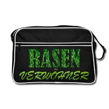 Rasenverwöhner Platzwart Rasen Wiese Greenkeeper - Retro Tasche - Schwarz/Weiß - Vorne