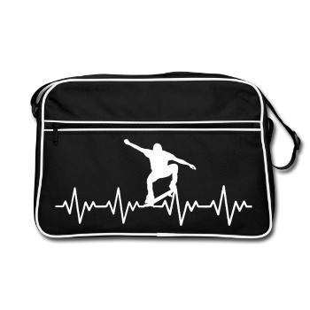 Skateboarder ECG Heartbeat - Retro Bag - black/white - Front