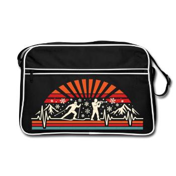 Biathlon Herzschlag Biathlete Heartbeat - Retro Tasche - Schwarz/Weiß - Vorne