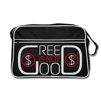 Greed Is Not Good Antikapitalismus Aussage Protest - Retro Tasche - Schwarz/Weiß - Vorne