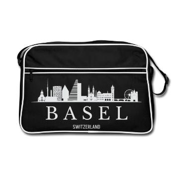 Basel Skyline, Basel Switzerland - Retro Bag - black/white - Front
