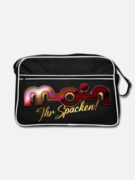 Moin ihr Spacken! - Retro Tasche - Schwarz/Weiß - Vorne