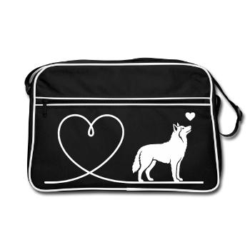 Schlittenhund Silhouette eines Huskys - Retro Tasche - Schwarz/Weiß - Vorne