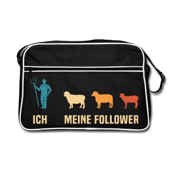 Ich und Meine Follower Schafe Hirte Schäfer - Retro Tasche - Schwarz/Weiß - Vorne