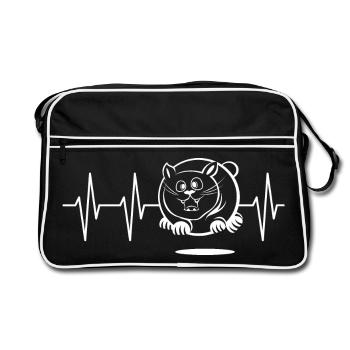 Pulse fat cat fly funny symbol heartbeat - Retro Bag - black/white - Front