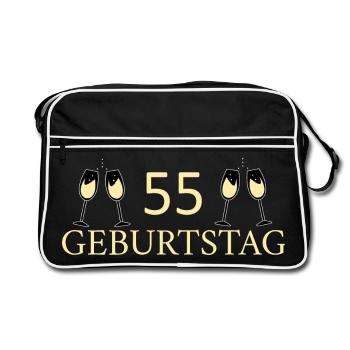 55.Geburtstag 55 Jahre - Retro Tasche - Schwarz/Weiß - Vorne