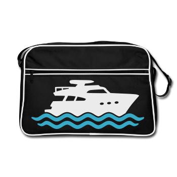 Yacht Silhouette Motorboat - Retro Bag - black/white - Front