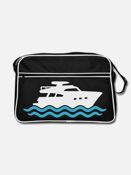 Yacht Silhouette Motorboat - Retro Bag - black/white - Front