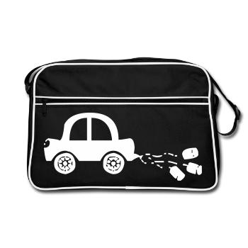 Auto mit Dosen zur Hochzeit - Retro Tasche - Schwarz/Weiß - Vorne