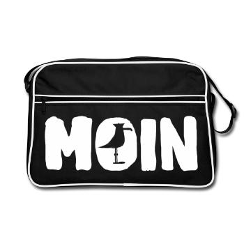 Mondsilhouette mit Pinguin - Retro Tasche - Schwarz/Weiß - Vorne
