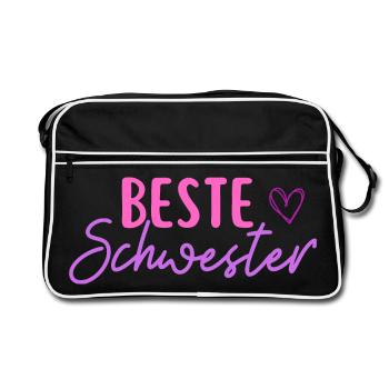 Beste Schwester - best sister - Familie Liebe - Retro Tasche - Schwarz/Weiß - Vorne