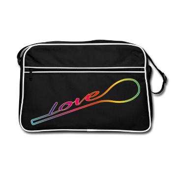 Cuisiné avec amour – cuillère en bois colorée - Sac Retro - noir/blanc - Devant