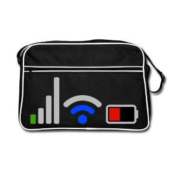 Tech Signal and Battery Wifi Network Icons - Retro Bag - black/white - Front
