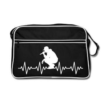 Rapper rapping MC Microphone Checker ECG heartbeat - Retro Bag - black/white - Front