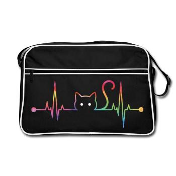 ECG Coloré du battement cardiaque du chat - Ligne de vie artistique pour chat - Sac Retro - noir/blanc - Devant