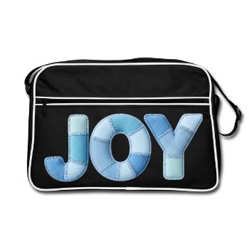 Blue Patchwork Joy Lettering - Retro Bag - black/white - Front