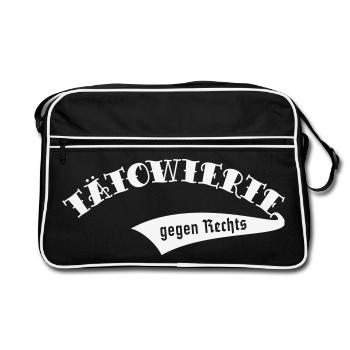 Tätowierte Gegen Rechts (Tattoo Tätowierung / W) - Retro Tasche - Schwarz/Weiß - Vorne
